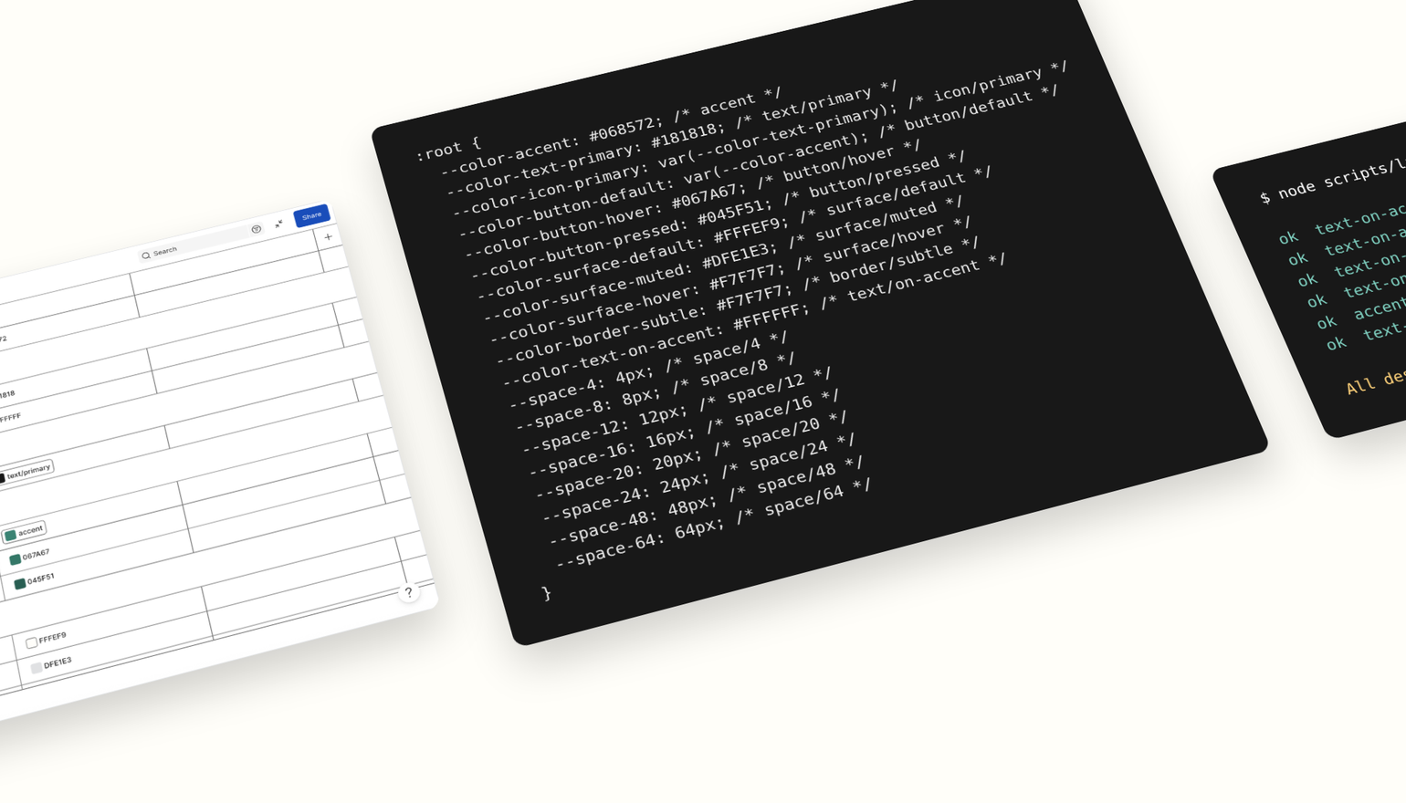 Figma variables, generated tokens.css and passing design checks